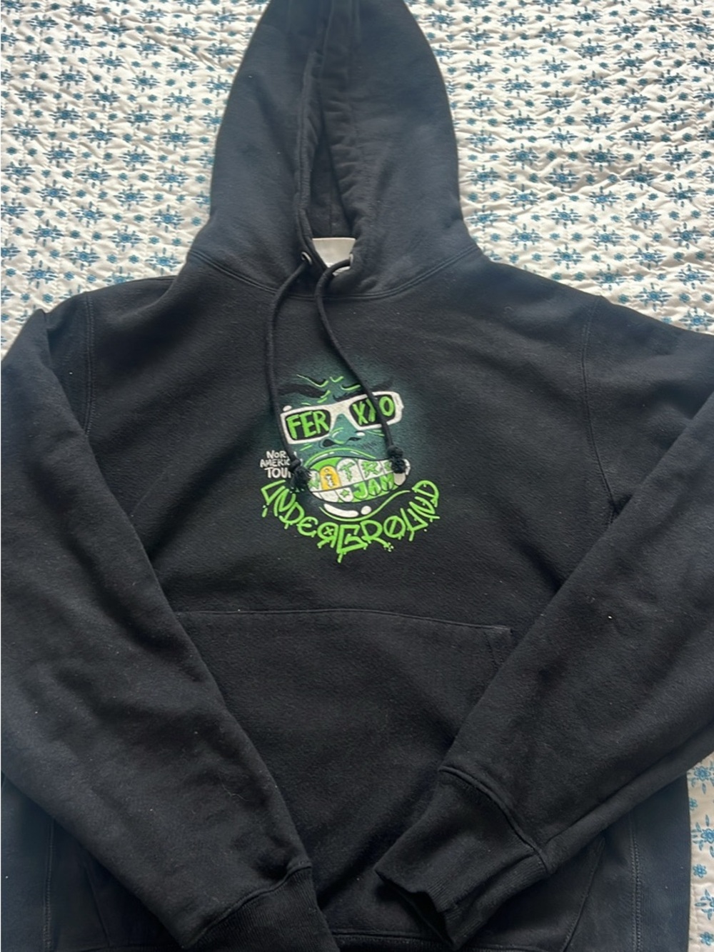 Black Feeid Hoodie Sweatshirt with Neon Green Ferxxo design